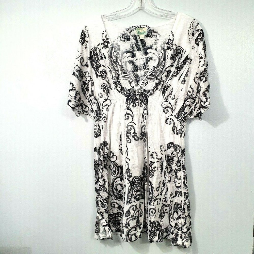 ONE WORLD M White Black Beach Cover-Up Dress
